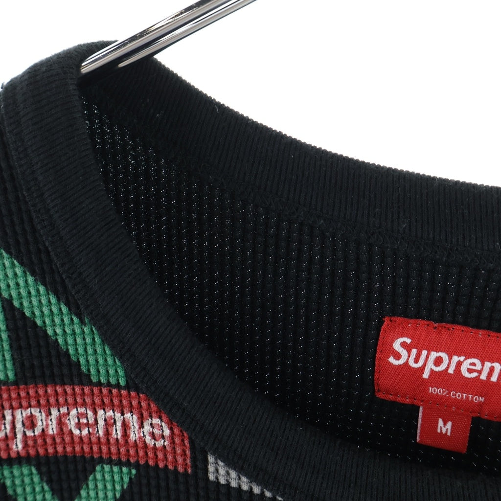 SUPREME(シュプリーム) 18AW NY Waffle Thermal L/S 総柄 ワッフル サーマル 長袖Tシャツ ブラック