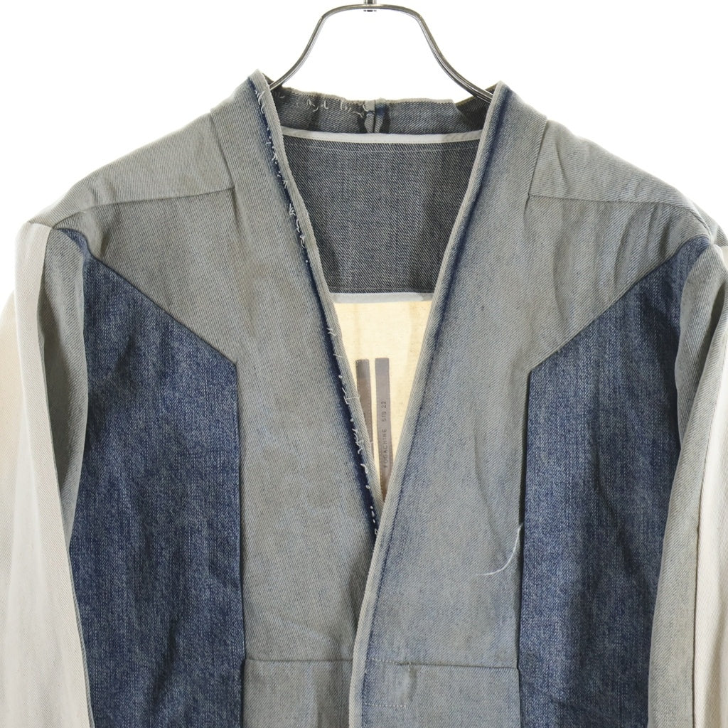 Rick Owens(リックオウエンス) 22SS Larry Denim Shirt Jacket 再構築 デニム切替 テーラードジャケット インディゴブルー RR01B1228-HUDEG