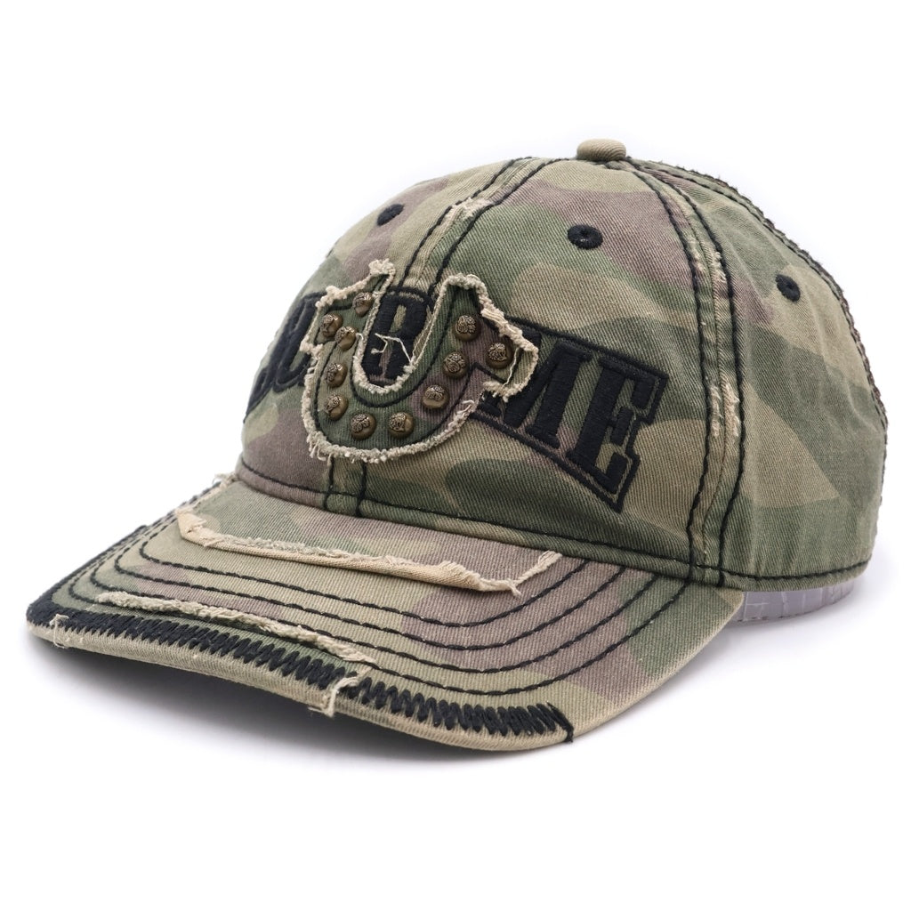 SUPREME(シュプリーム) 25AW × True Religion トゥルーレリジョン 6-Panel Camo Cap スタッズ装飾付き メッシュキャップ 帽子 カモ -