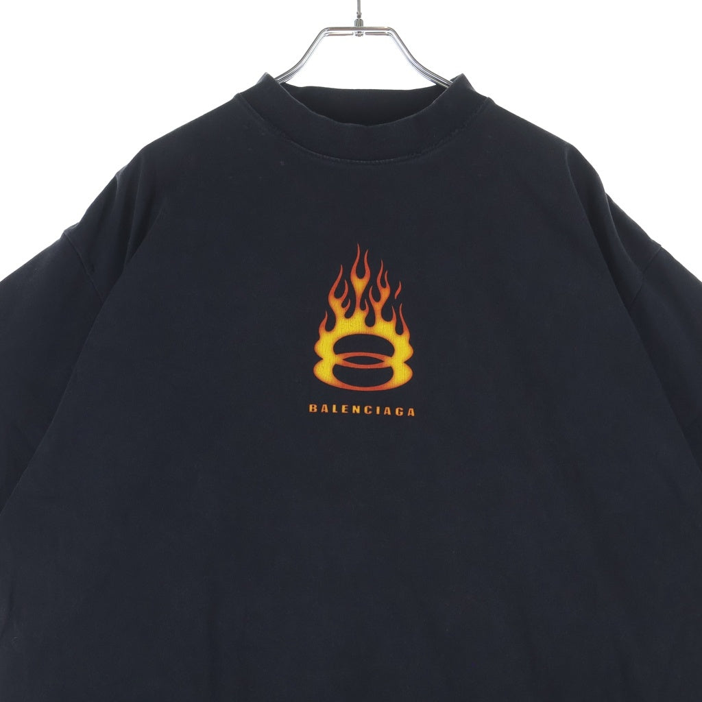 BALENCIAGA(バレンシアガ) 24SS ユーズド加工フレイムロゴオーバーサイズ半袖Tシャツ カットソー ブラック 787349 TQVW7