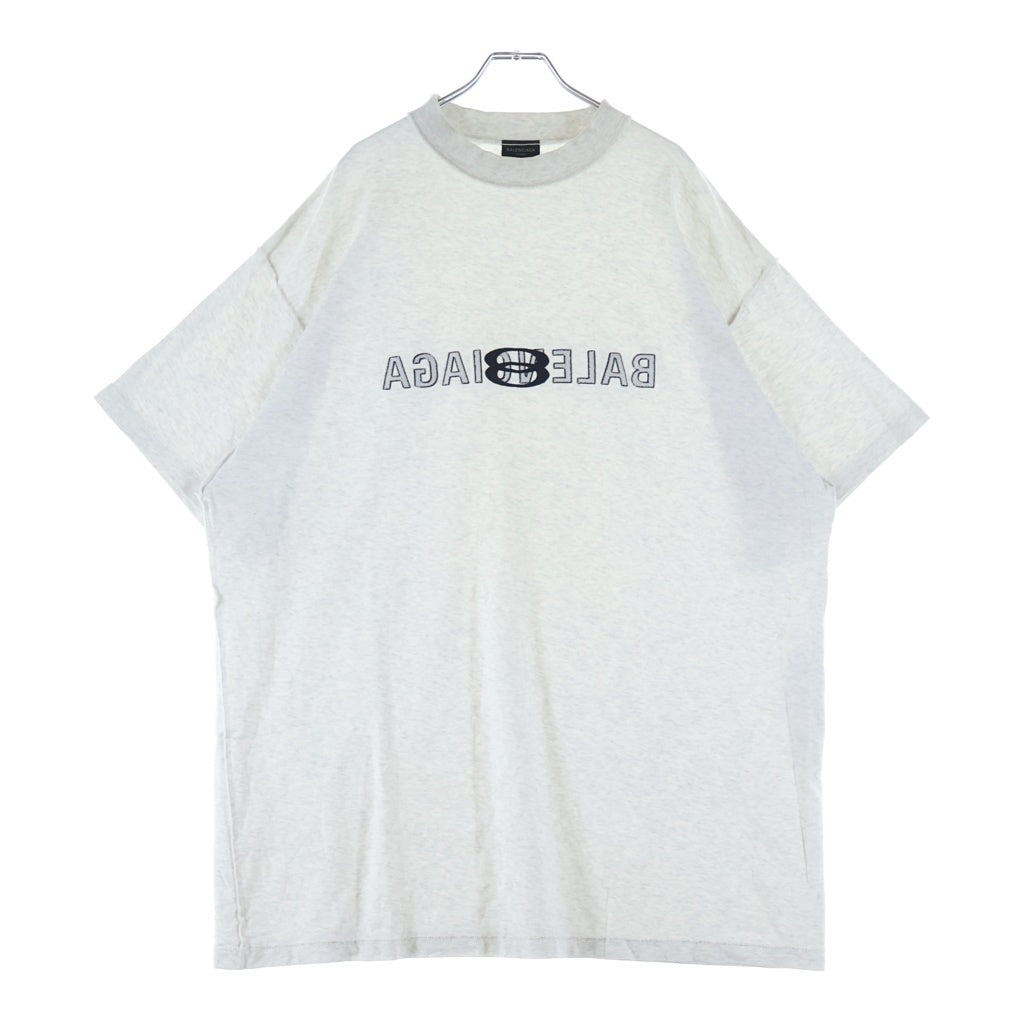 BALENCIAGA(バレンシアガ) 24SS Inside Out Tee インサイドアウト ロゴ刺繍 モックネック 半袖Tシャツ カットソー グレー 787358 TQVU5