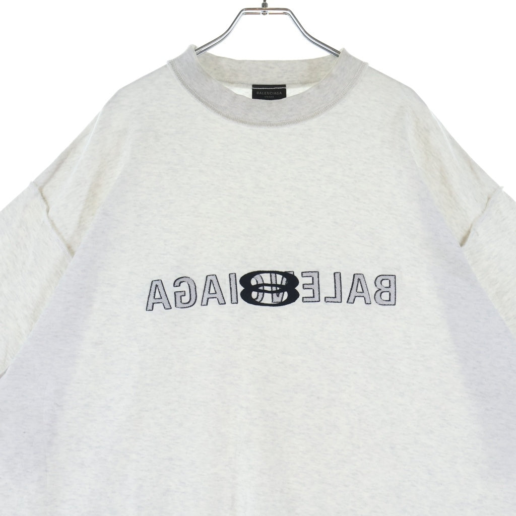 BALENCIAGA(バレンシアガ) 24SS Inside Out Tee インサイドアウト ロゴ刺繍 モックネック 半袖Tシャツ カットソー グレー 787358 TQVU5