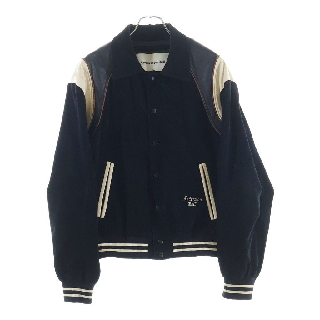 ADSB ANDERSSON BELL(アンダースンベル) corduroy&leather varsity jacket コーデュロイ レザー切り替え バーシティジャケット ブラック awa5O5m