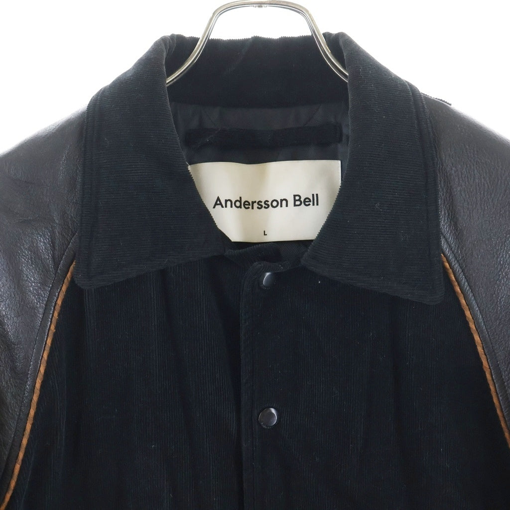 ADSB ANDERSSON BELL(アンダースンベル) corduroy&leather varsity jacket コーデュロイ レザー切り替え バーシティジャケット ブラック awa5O5m