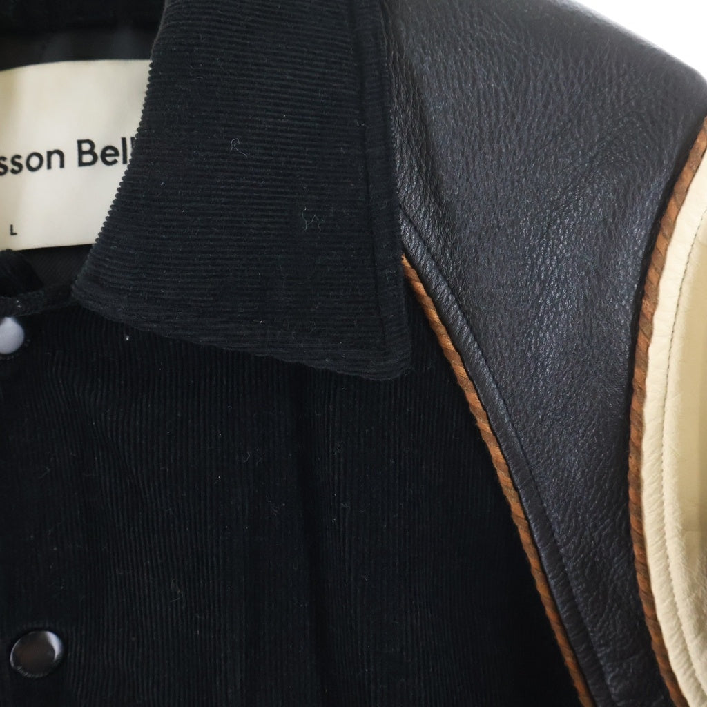 ADSB ANDERSSON BELL(アンダースンベル) corduroy&leather varsity jacket コーデュロイ レザー切り替え バーシティジャケット ブラック awa5O5m