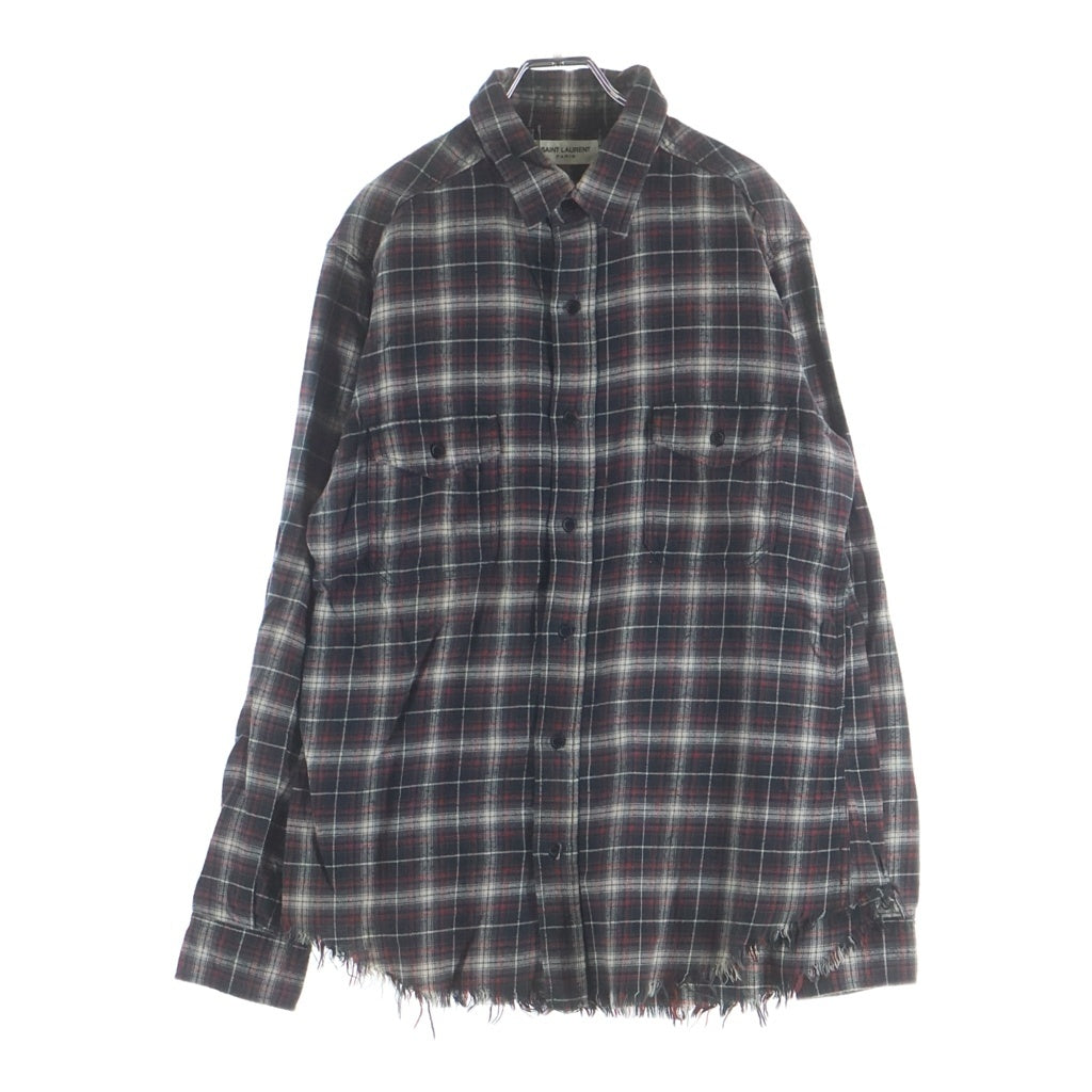 SAINT LAURENT PARIS(サンローランパリ) 16SS エディ期 カットオフ チェック柄 フランネル 長袖シャツ ロングスリーブ レッド 407717 Y816L