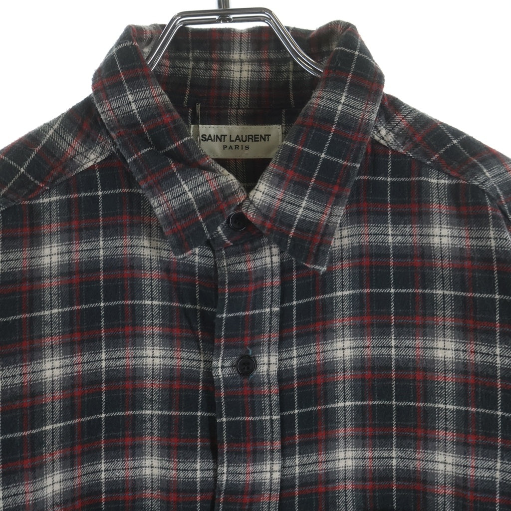 SAINT LAURENT PARIS(サンローランパリ) 16SS エディ期 カットオフ チェック柄 フランネル 長袖シャツ ロングスリーブ レッド 407717 Y816L