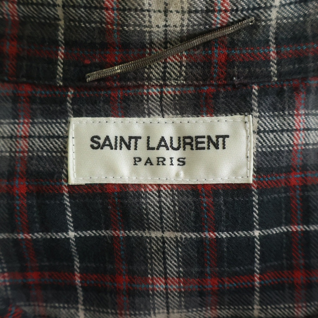 SAINT LAURENT PARIS(サンローランパリ) 16SS エディ期 カットオフ チェック柄 フランネル 長袖シャツ ロングスリーブ レッド 407717 Y816L