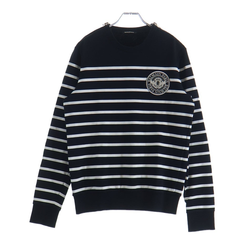 BALMAIN(バルマン) Striped Zip Sweatshirt フロントロゴ ボーダー ジップアップ スウェット ブラック/ホワイト W8H6252I276B