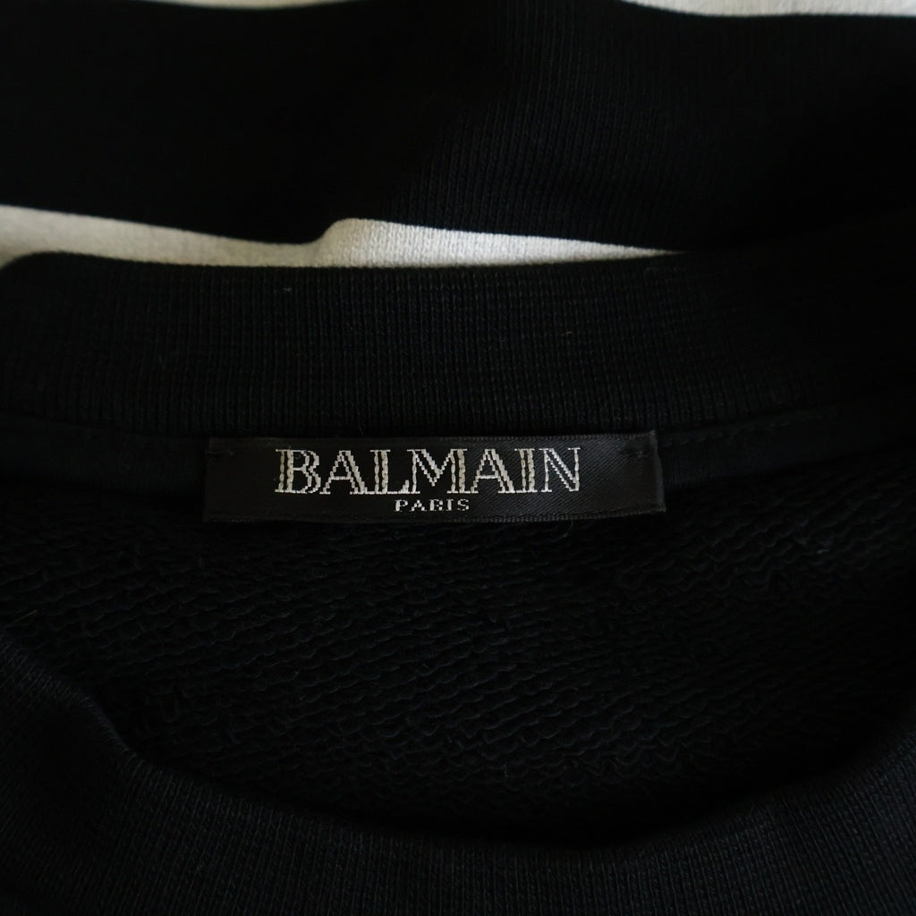 BALMAIN(バルマン) Striped Zip Sweatshirt フロントロゴ ボーダー ジップアップ スウェット ブラック/ホワイト W8H6252I276B