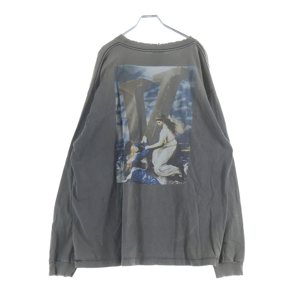 SAINT MICHAEL(セントマイケル) 22AW ×VLONE VL_LS TEE MARIA ヴィーロン ヴィンテージ加工 両面プリント 長袖Tシャツ カットソー グレー SM-A22-0000-076