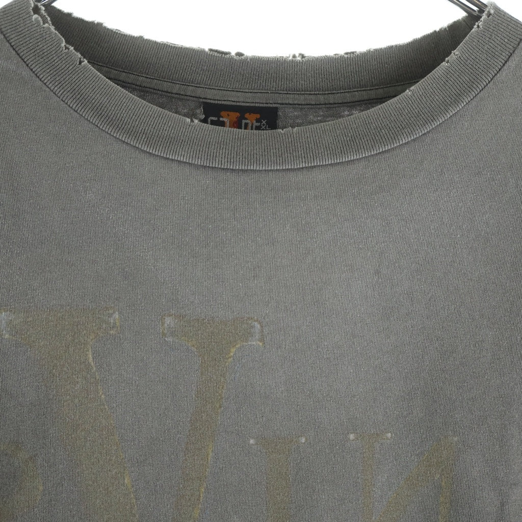 SAINT MICHAEL(セントマイケル) 22AW ×VLONE VL_LS TEE MARIA ヴィーロン ヴィンテージ加工 両面プリント 長袖Tシャツ カットソー グレー SM-A22-0000-076