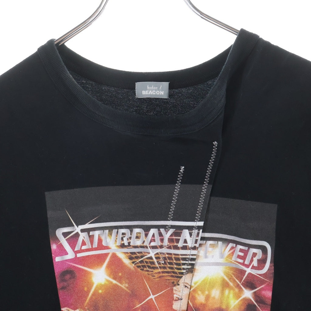 kolor BEACON(カラービーコン) 24SS Saturday Night Fever Front Fold Crewneck グラフィックプリント 天竺 半袖Tシャツ カットソー ブラック 24SBM-T09237