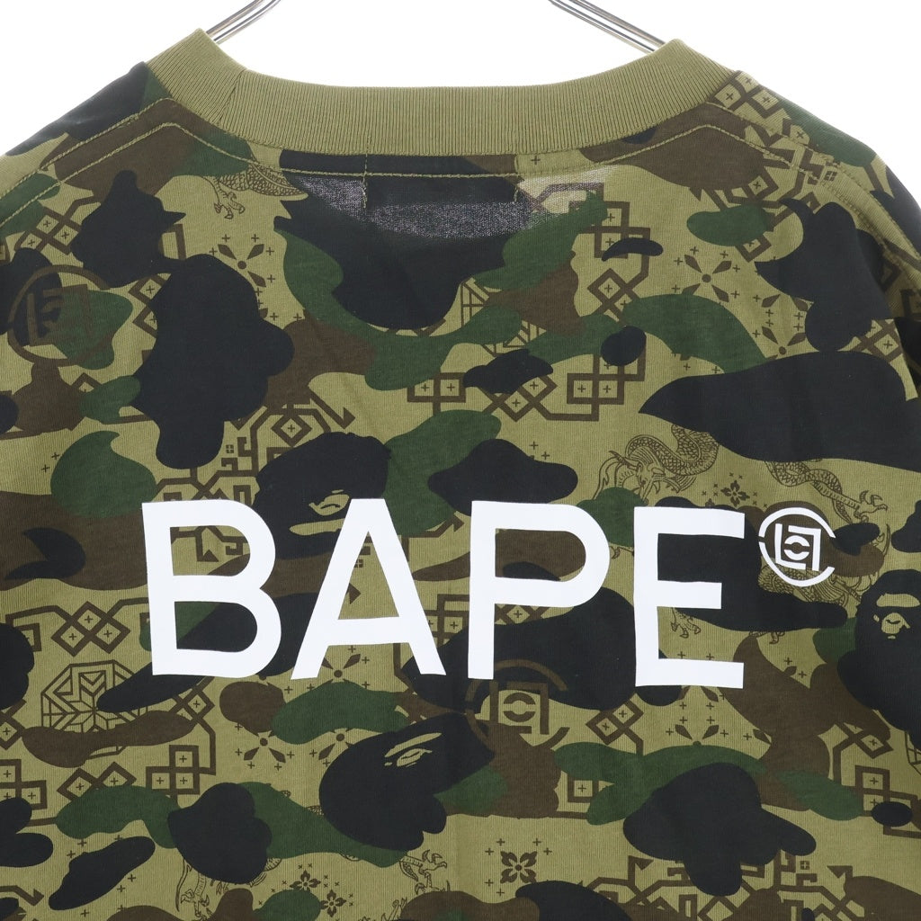 A BATHING APE(アベイシングエイプ) ×CLOT OVERPRINT LOGO RELAXED FIT TEE クロット 総柄 クルーネック 半袖Tシャツ カットソー カーキ 001CSK731920C