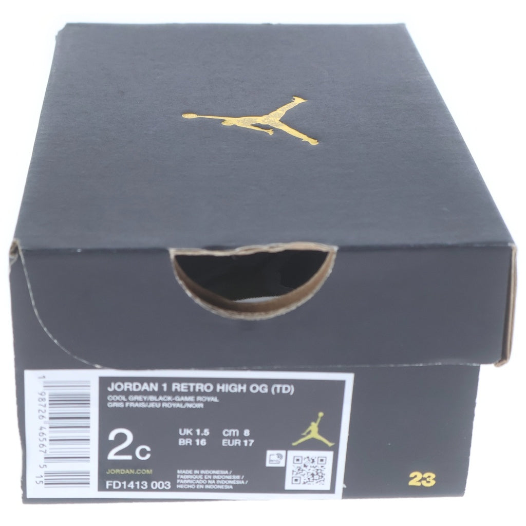 NIKE(ナイキ) TD JORDAN 1 RETRO HIGH OG Cool Grey/Sail キッズ ジョーダンワン ハイカットスニーカー グレー US2C/8.0cm FD1413-003