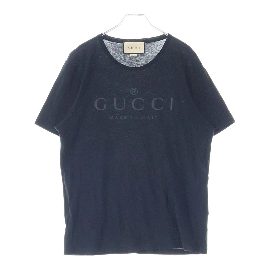 GUCCI(グッチ) トーナル フロントロゴプリント クルーネック 半袖Tシャツ カットソー ブラック 441685