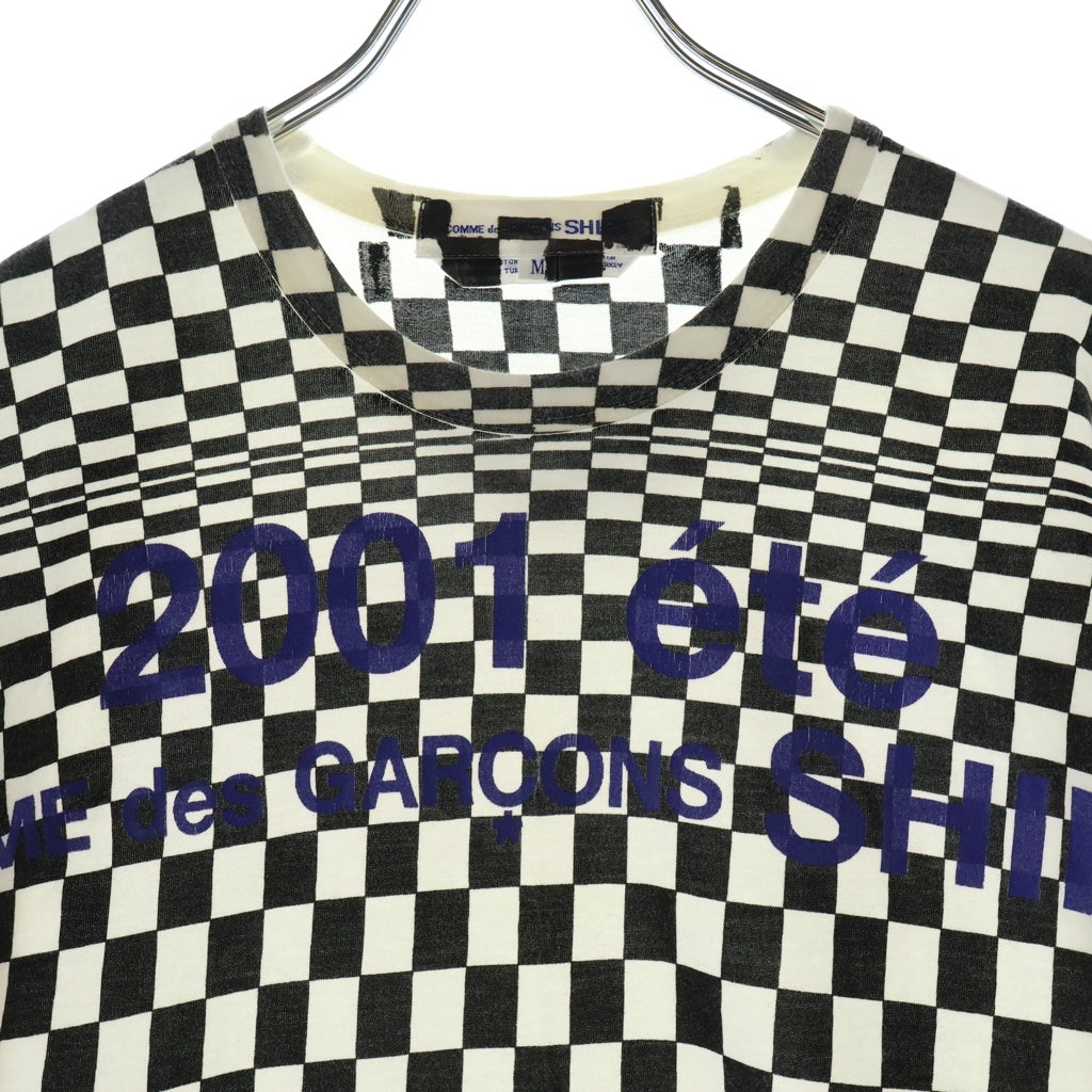 COMME des GARCONS SHIRT(コムデギャルソンシャツ) 00SS チェッカーフラッグ柄 クルーネック半袖Tシャツ カットソー ホワイト S08198