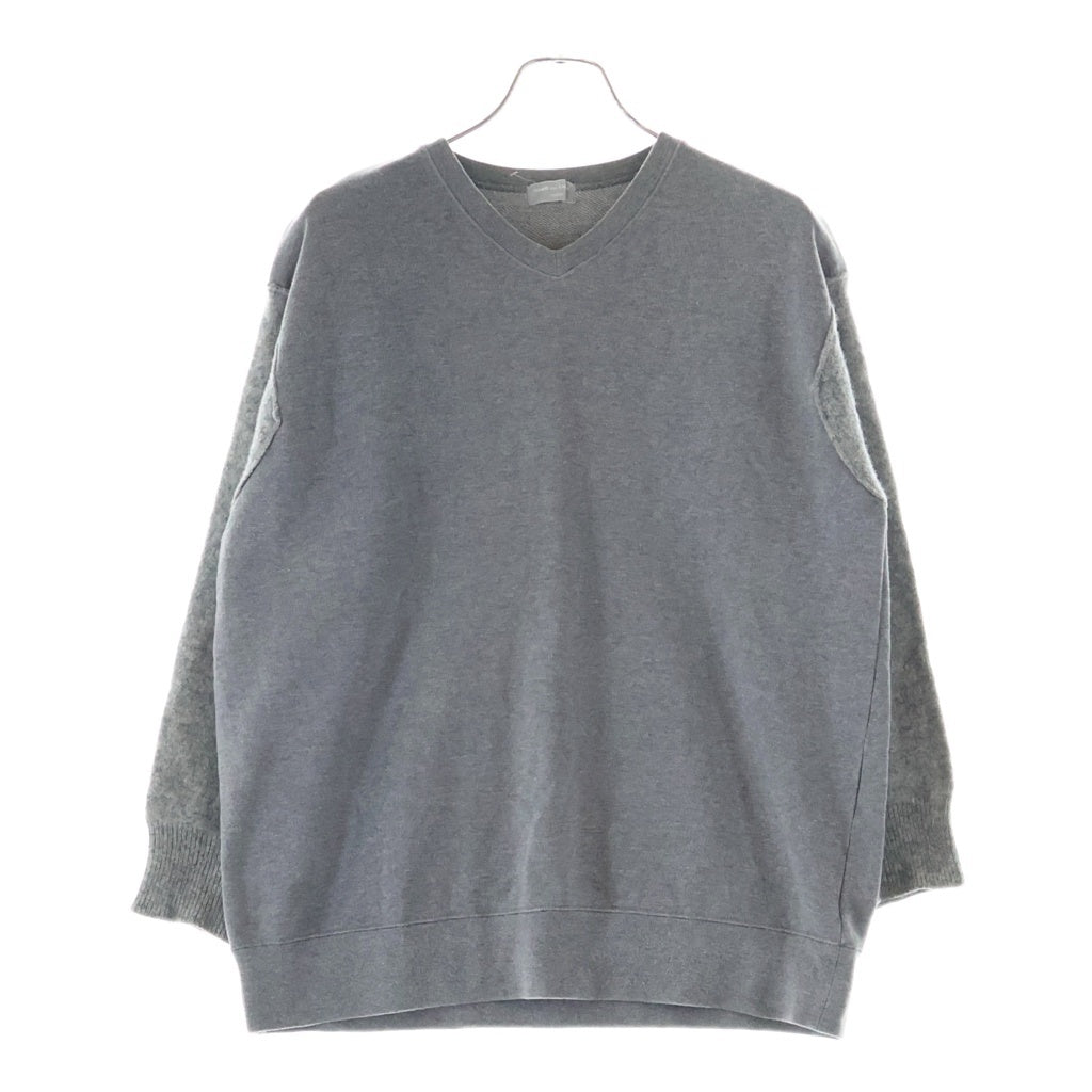 COMME des GARCONS HOMME(コムデギャルソンオム) 98AW 田中オム アームウールニット切り替え Vネック スウェットトレーナー グレー HT-040190 AD1998