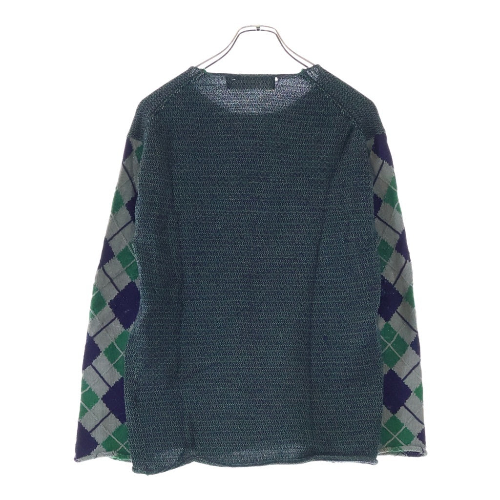 COMME des GARCONS HOMME(コムデギャルソンオム) 00AW 田中オム アームアーガイル柄 Vネック ウール ニットセーター グリーン HN-040270 AD2000