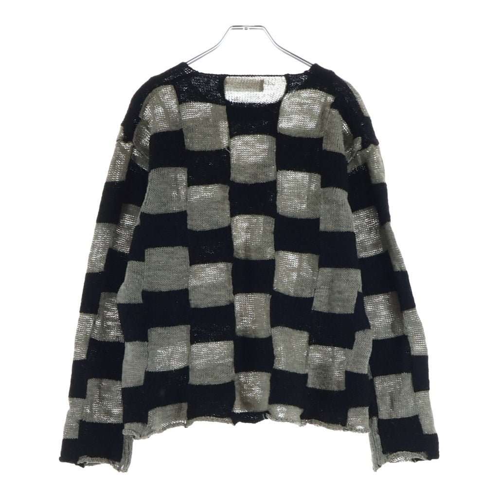 COMME des GARCONS HOMME(コムデギャルソンオム) 00SS 田中オム ブロックチェック Vネック リネン ウール ニットセーター ブラック/グレージュ HN-100180 AD1999