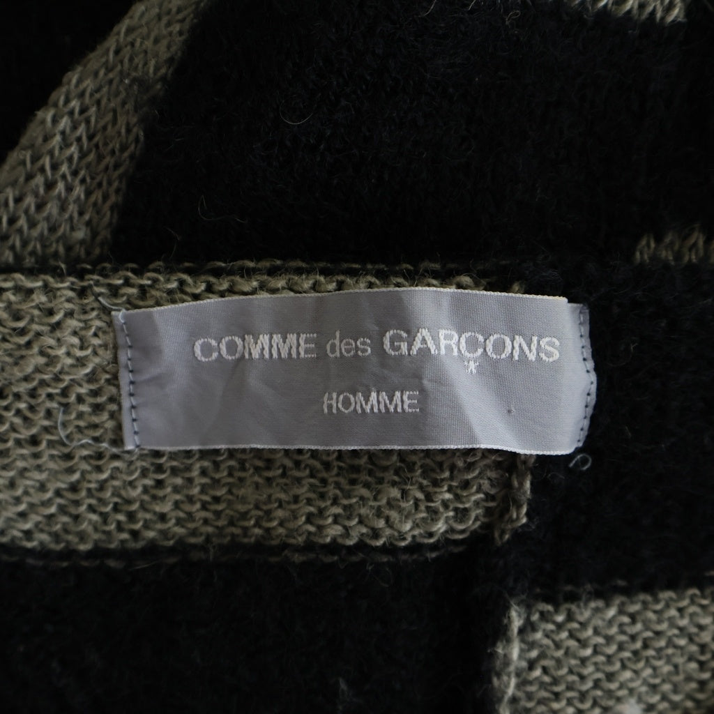 COMME des GARCONS HOMME(コムデギャルソンオム) 00SS 田中オム ブロックチェック Vネック リネン ウール ニットセーター ブラック/グレージュ HN-100180 AD1999