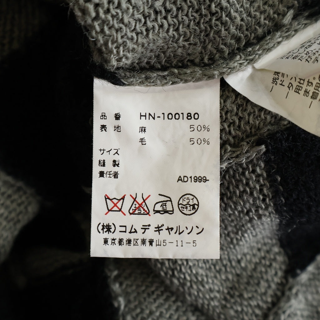 COMME des GARCONS HOMME(コムデギャルソンオム) 00SS 田中オム ブロックチェック Vネック リネン ウール ニットセーター ブラック/グレージュ HN-100180 AD1999