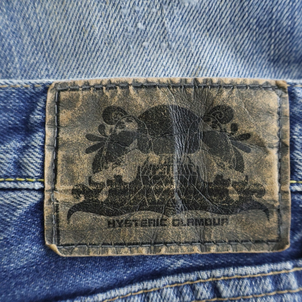 HYSTERIC GLAMOUR(ヒステリックグラマー) 300本限定 Rock Out プリント加工 ブーツカット デニムパンツ インディゴ 5AP-0392