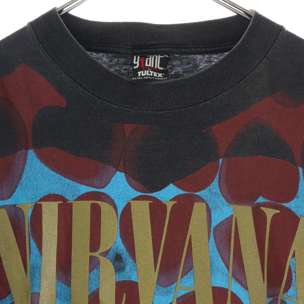 VINTAGE(ヴィンテージ) 90s VINTAGE NIRVANA HEART SHAPED BOX GIANT BY TULTEX ヴィンテージ ニルヴァーナ ハートプリント 半袖Tシャツ カットソー ブラック/レッド