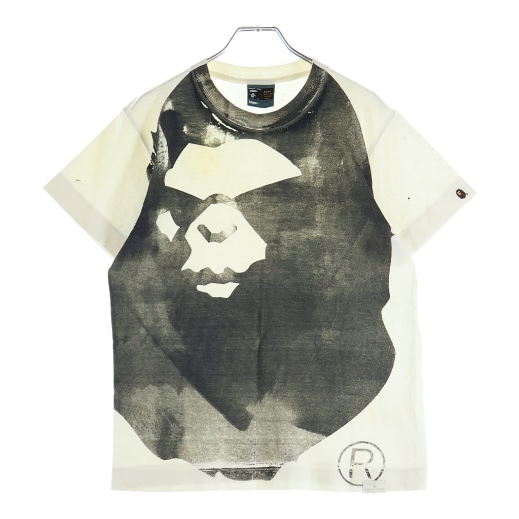 A BATHING APE(アベイシングエイプ) 90S-00S ビッグヘッド 手刷りハンドプリント クルーネック半袖Tシャツ カットソー ホワイト 0357722524