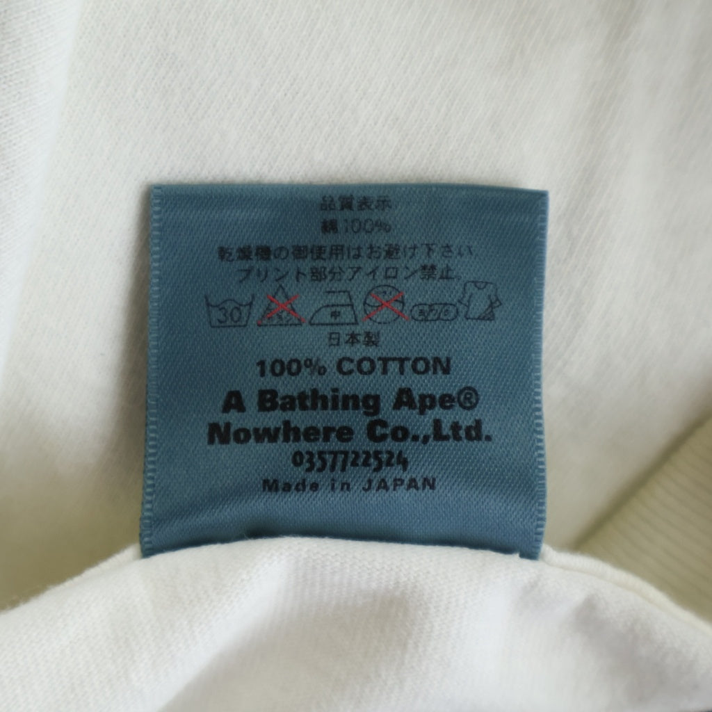 A BATHING APE(アベイシングエイプ) 90S-00S ビッグヘッド 手刷りハンドプリント クルーネック半袖Tシャツ カットソー ホワイト 0357722524