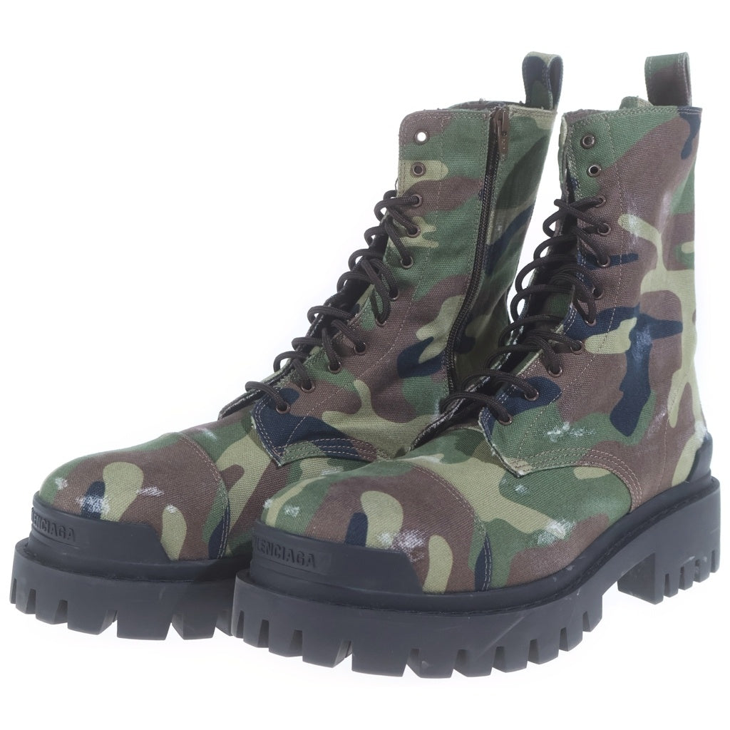 BALENCIAGA(バレンシアガ) Strike 20mm Boot ダメージ加工 カモフラ柄 キャンバス ハイカットブーツ カーキ/ブラウン 786135