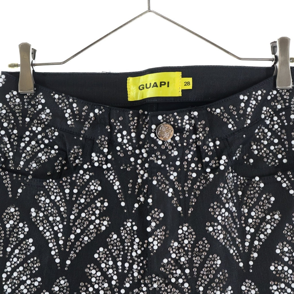 GUAPI(グアピ) Embellished Denim Pants ラインストーン フレアデニムパンツ ブラック