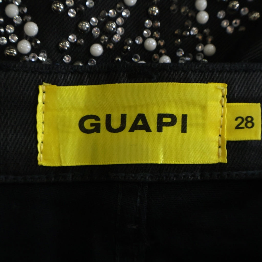 GUAPI(グアピ) Embellished Denim Pants ラインストーン フレアデニムパンツ ブラック
