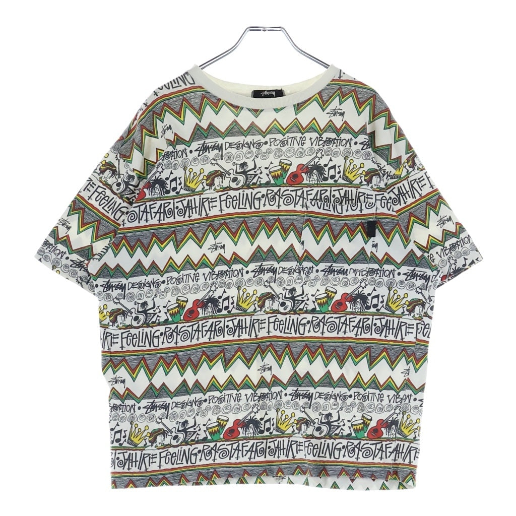 STUSSY(ステューシー) 80S OLD REGGAE TOMTOM オールド レゲエ トムトム 総柄半袖Tシャツ カットソー ホワイト
