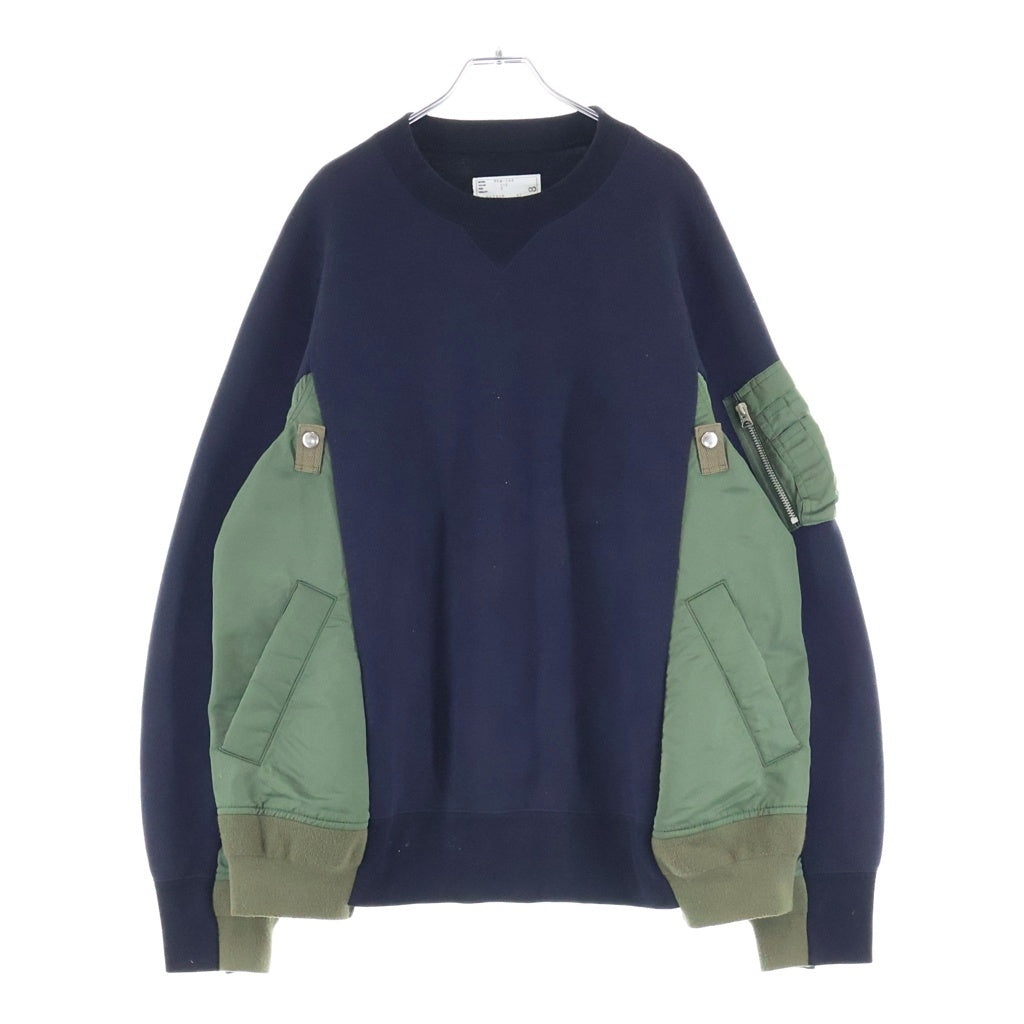 Sacai(サカイ) 24SS Sweat Nylon Twill Pullover ナイロン切替 ツイル プルオーバー スウェット ネイビー/カーキ SCM-058
