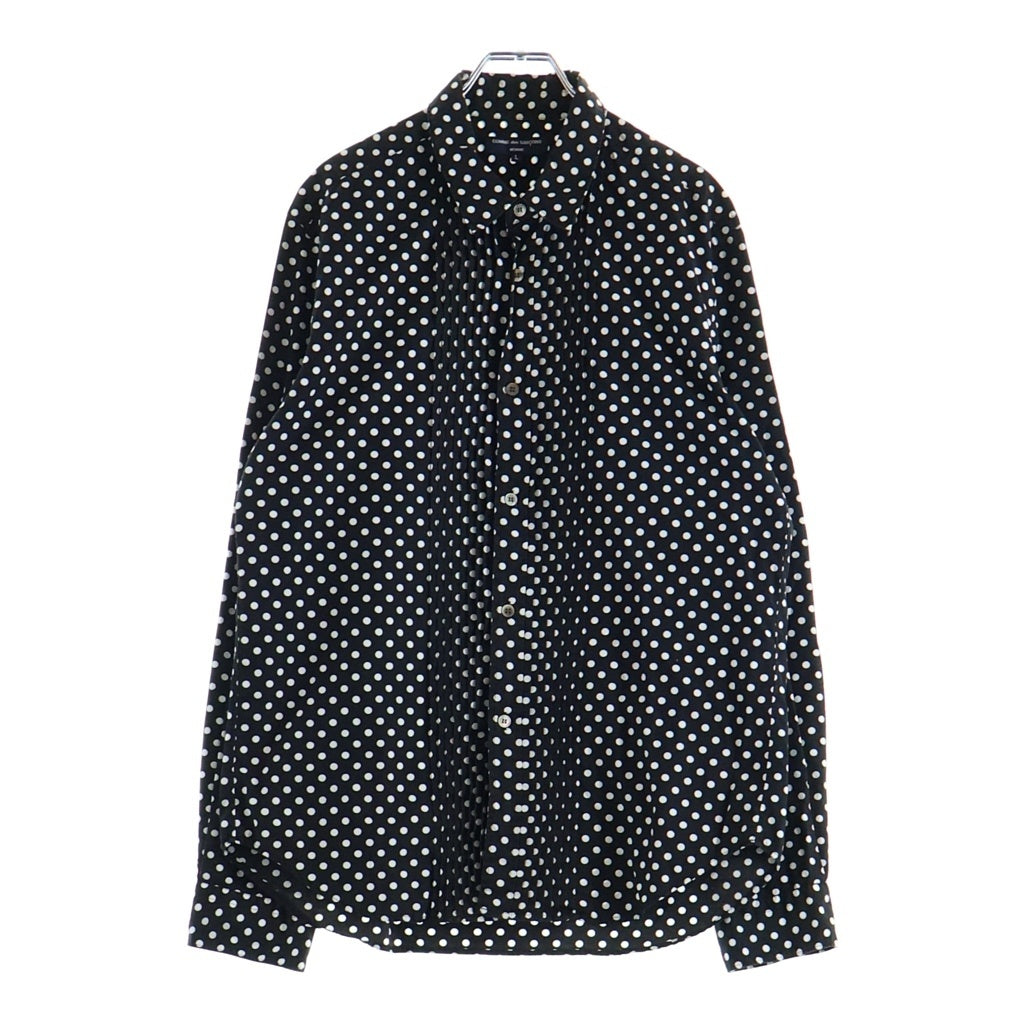 COMME des GARCONS HOMME(コムデギャルソンオム) 07SS 異素材切替 プリーツデザイン ドット総柄 長袖シャツ ロングスリーブ ブラック/ホワイト HS-B010