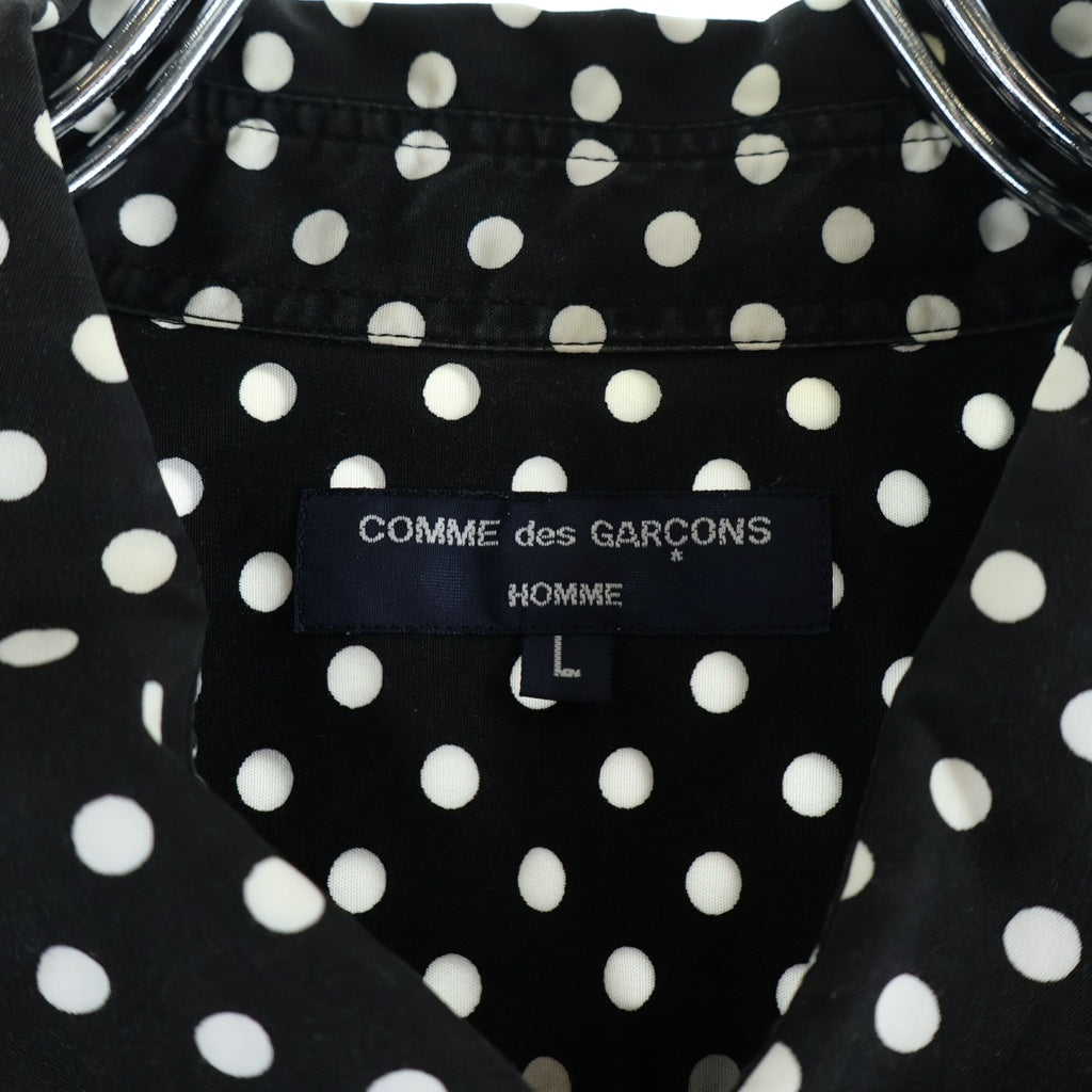 COMME des GARCONS HOMME(コムデギャルソンオム) 07SS 異素材切替 プリーツデザイン ドット総柄 長袖シャツ ロングスリーブ ブラック/ホワイト HS-B010