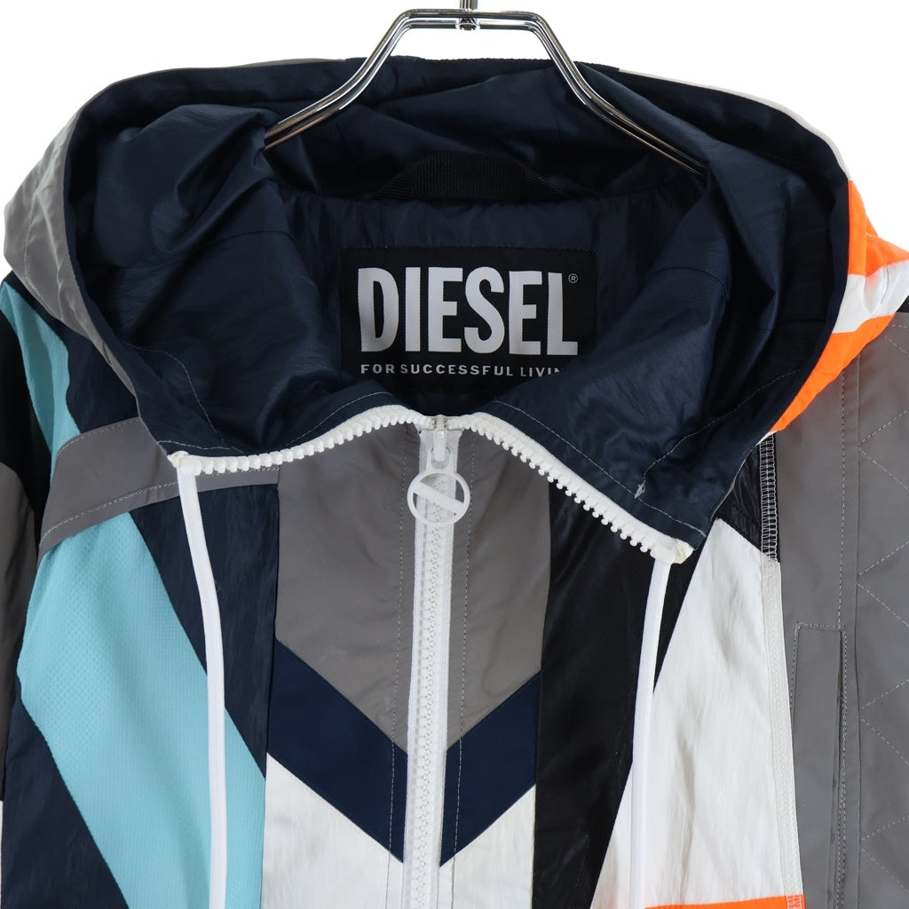 DIESEL(ディーゼル) J-EDWARD カラー切替 ジップアップ フーディー ナイロンジャケット グレー A02203