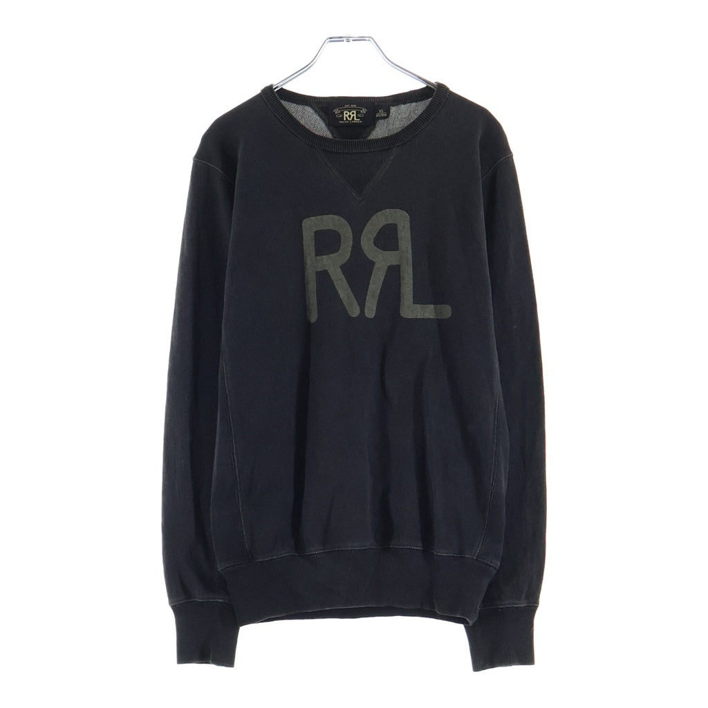 RRL(ダブルアールエル) ヴィンテージ加工 両面V フロントロゴプリント クルーネック スウェットトレーナー チャコールグレー 782505323001