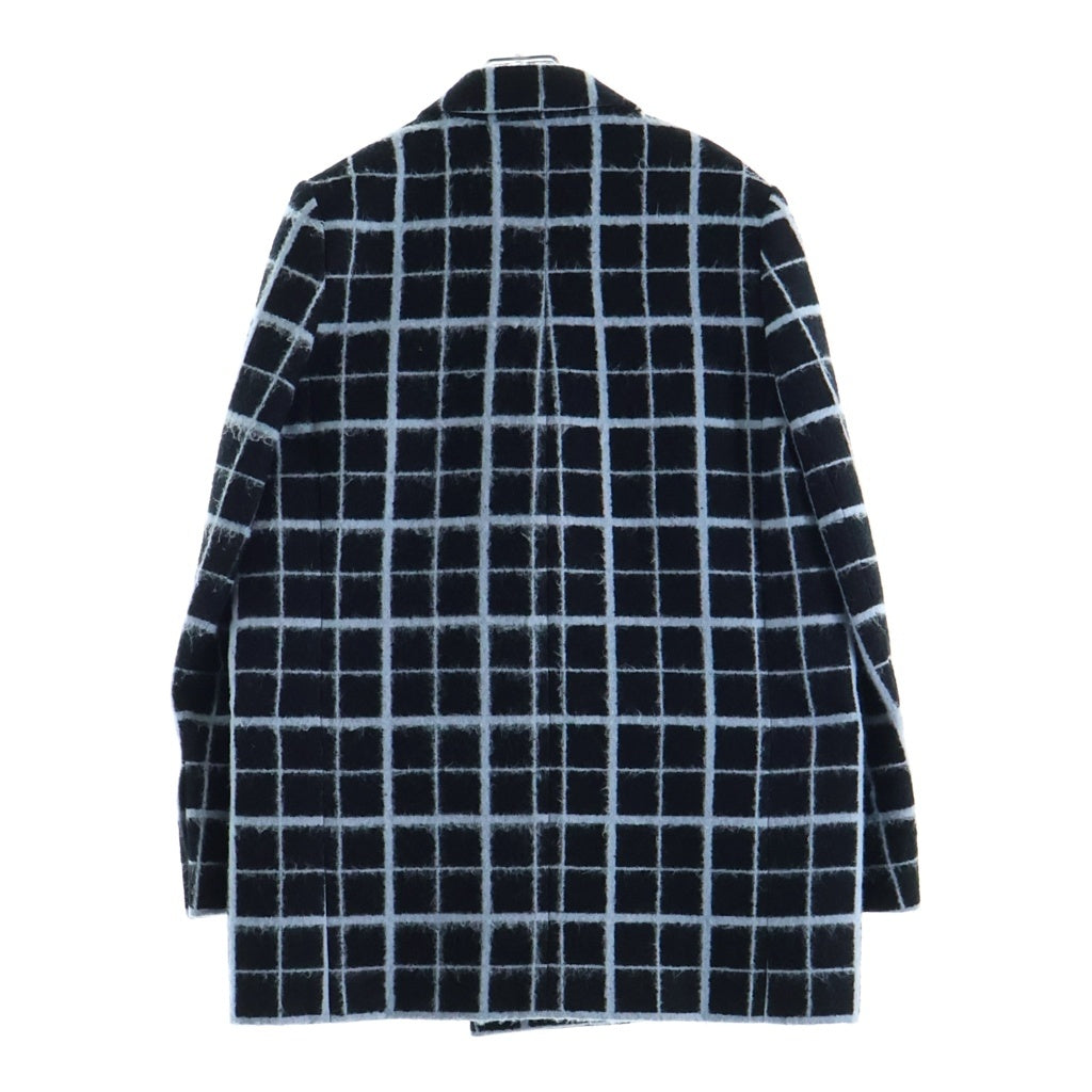 EMPORIO ARMANI(エンポリオアルマーニ) ピークドラペル チェック柄 ラナウール混 ダブルテーラードジャケット コート ブラック/ブルー 1NG53T 12704