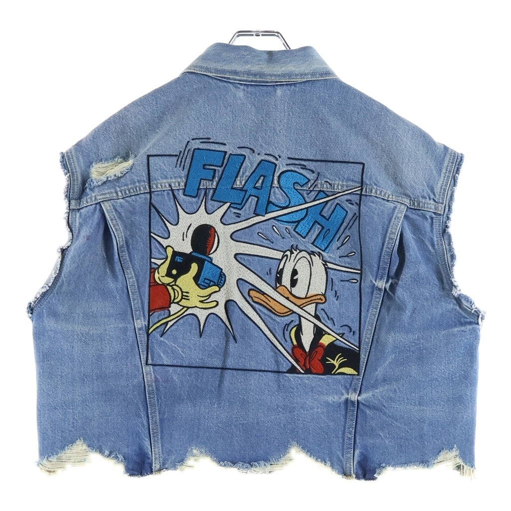 GUCCI(グッチ) ×Disney Donald Duck Eco Washed Denim Vest ディズニー ドナルドダック ダメージ加工 カットオフ デニムベスト インディゴブルー 640376 XDBH8