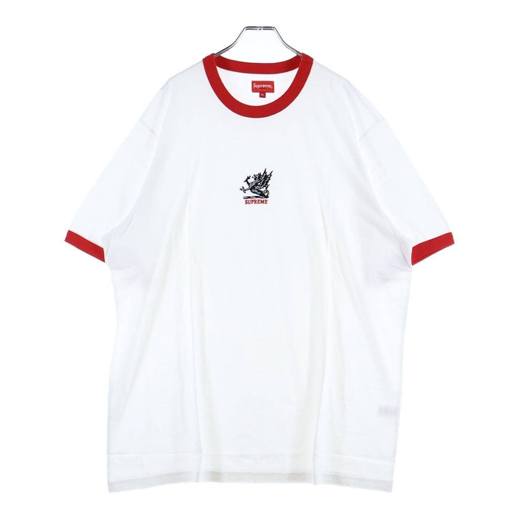 SUPREME(シュプリーム) 21AW Dragon Ringer Tee ドラゴン フロント刺繍 リンガー半袖Tシャツ カットソー ホワイト/レッド