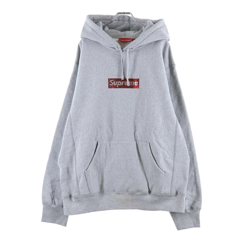 SUPREME(シュプリーム) 19SS Swarovski Box Logo Hooded Sweatshirt × スワロフスキー ボックスロゴ プルオーバーパーカー グレー