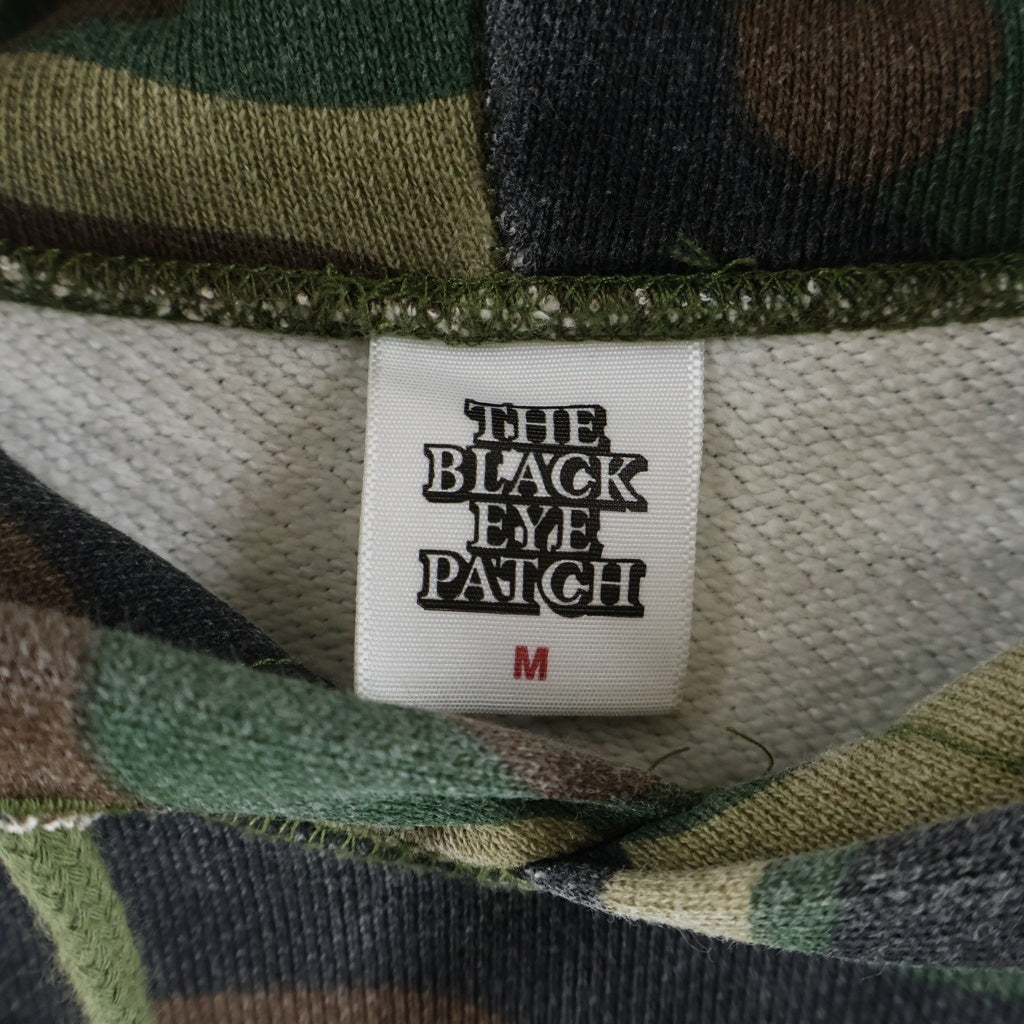 THE BLACK EYE PATCH(ブラックアイパッチ) Camouflage HWC Label Hoodie カモフラージュ総柄 フロント取扱注意ロゴ 刺繍 プルオーバー パーカーフーディー カーキ