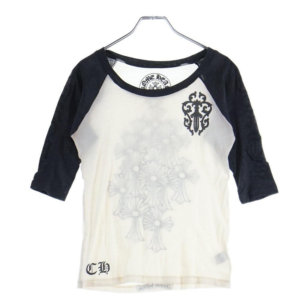 CHROME HEARTS(クロムハーツ) OLD CEMETERY CROSS VINE DAGGER RAGLAN TEE オールド セメタリークロス ヴァインダガー ラグランカットソー レディース ホワイト/ブラック