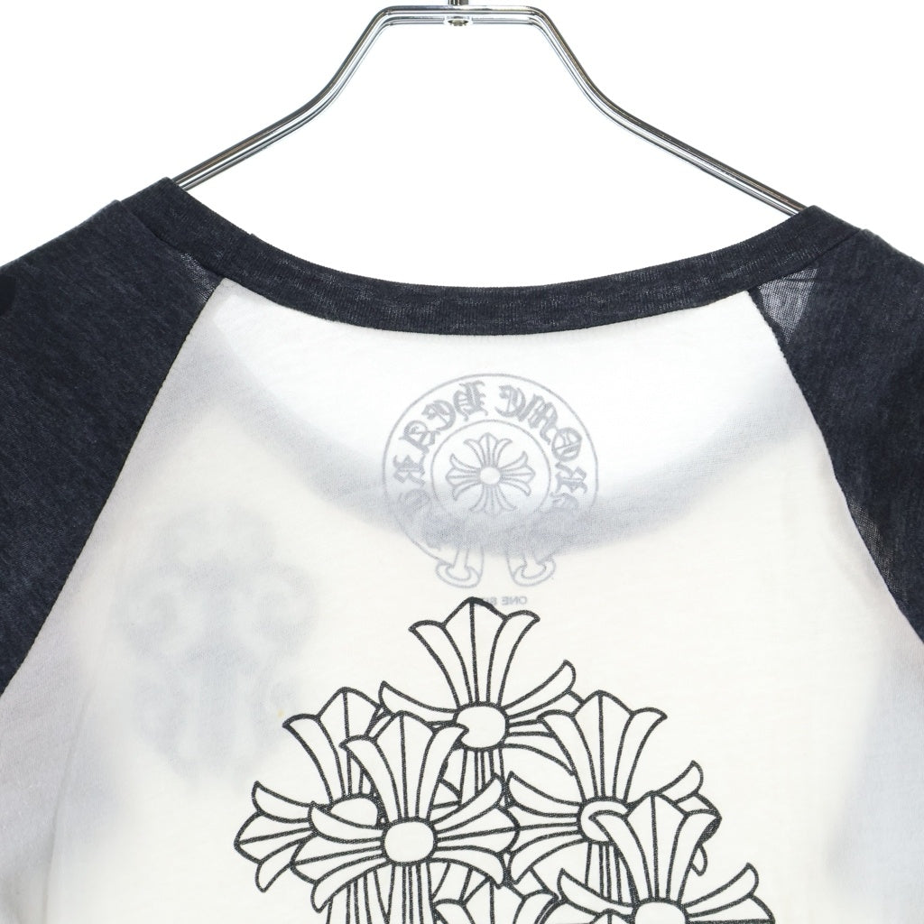 CHROME HEARTS(クロムハーツ) OLD CEMETERY CROSS VINE DAGGER RAGLAN TEE オールド セメタリークロス ヴァインダガー ラグランカットソー レディース ホワイト/ブラック