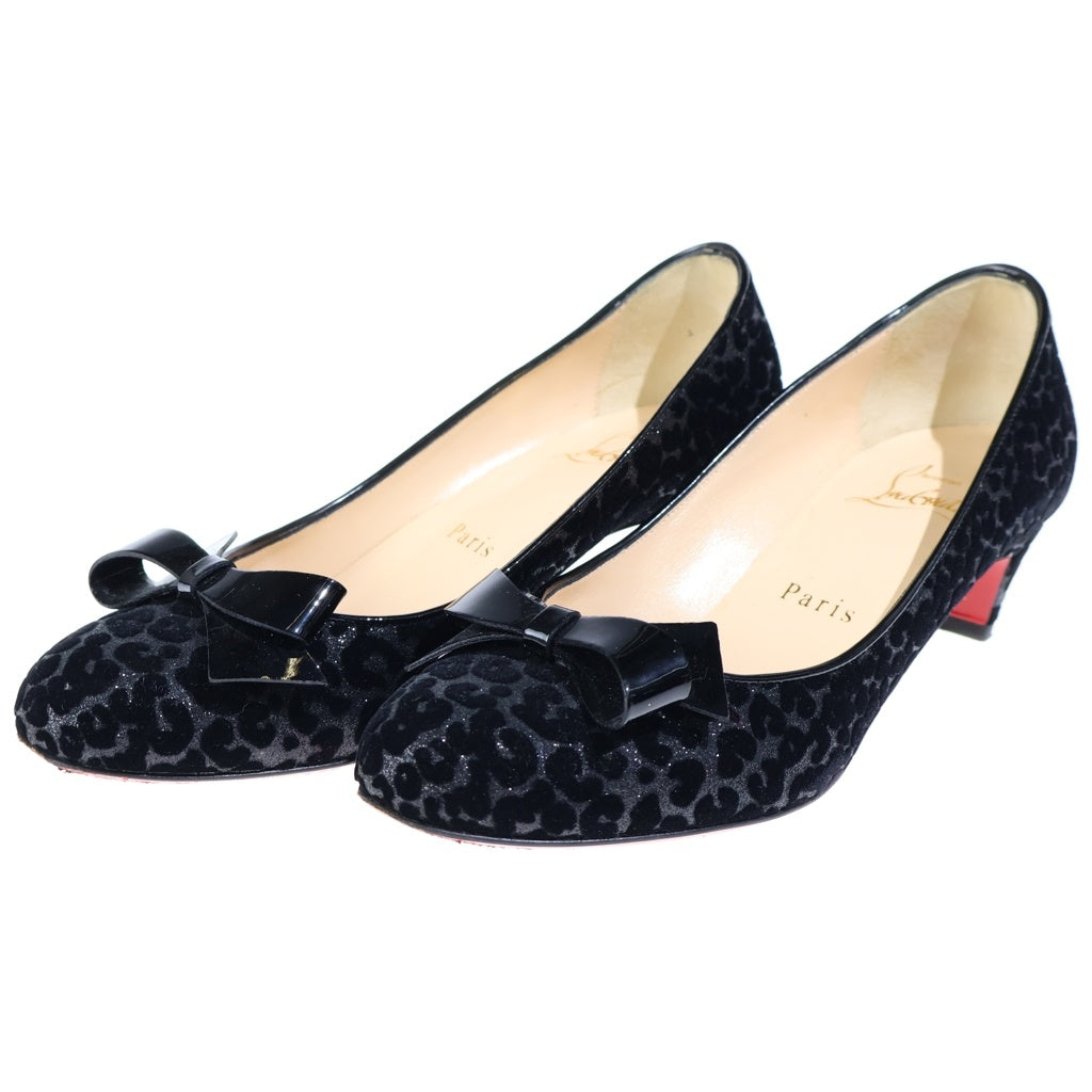CHRISTIAN LOUBOUTIN(クリスチャンルブタン) MINIMA 45 GLITTER LEO FLOQUE/PAT レオパード グリッター ヒール パンプス サンダル ブラック レディース