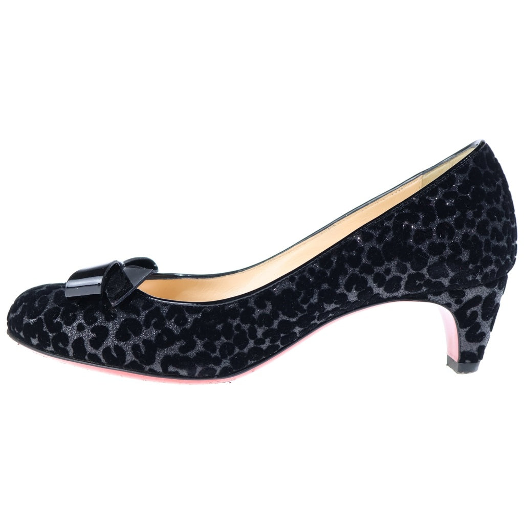 CHRISTIAN LOUBOUTIN(クリスチャンルブタン) MINIMA 45 GLITTER LEO FLOQUE/PAT レオパード グリッター ヒール パンプス サンダル ブラック レディース