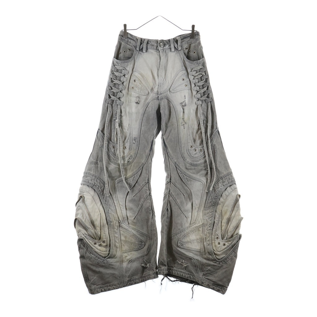 Personsoul(パーソンソール) DECONSTRUCTED DENIM JEAN デコンストラクテッド フレアパッチ ワークデニムジーンズ パンツ グレー HL6380
