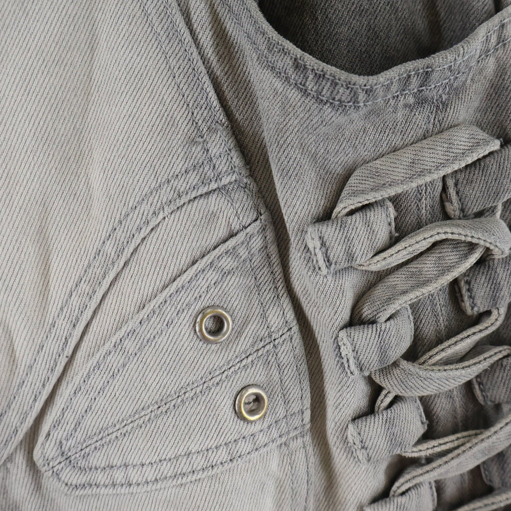 Personsoul(パーソンソール) DECONSTRUCTED DENIM JEAN デコンストラクテッド フレアパッチ ワークデニムジーンズ パンツ グレー HL6380